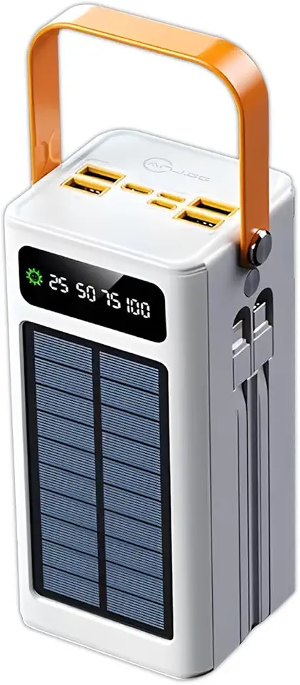 Carregador Solar Portátil Conexão Digital Fonte de Energia Renovável Estação de Recarga Portátil Multi-Saídas 50000mAh (Branco)