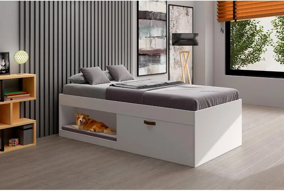 Cama Solteiro com Sapateira e Nicho Laura Yescasa Branco