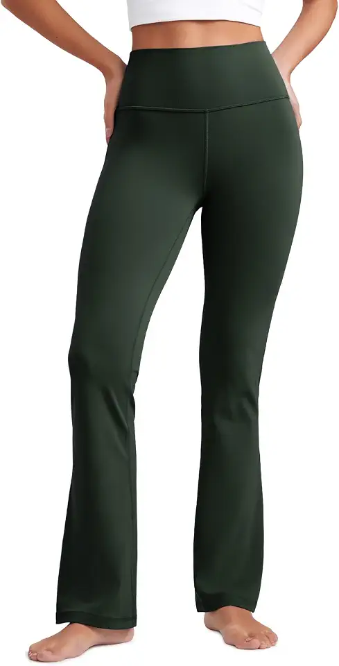 Butterluxe Calça feminina flare de cintura alta 77,5 cm / 30,5 polegadas estilo yoga boca de sino perna larga com bolso Legenda Verde PPP
