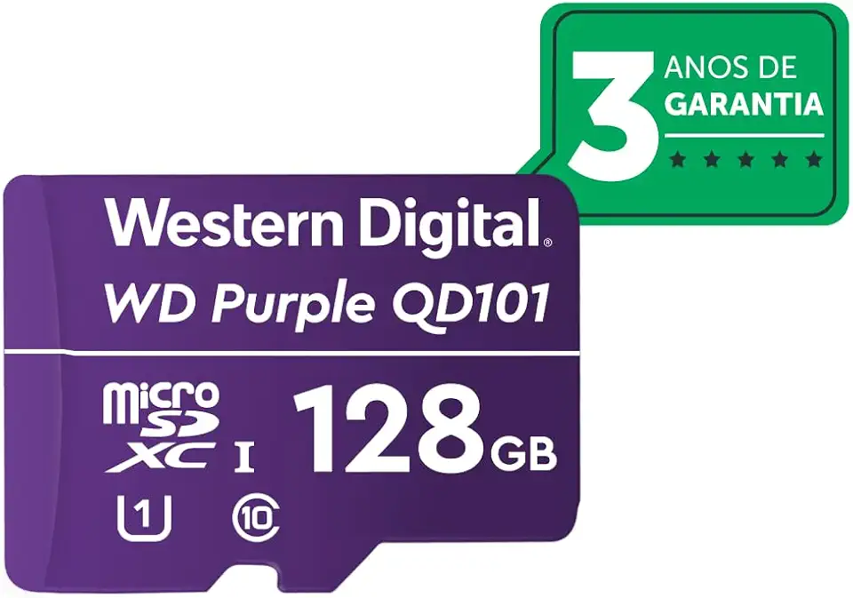 Cartão de Memória Com 3 anos de Garantia Micro SD 128GB WD Purple Intelbras