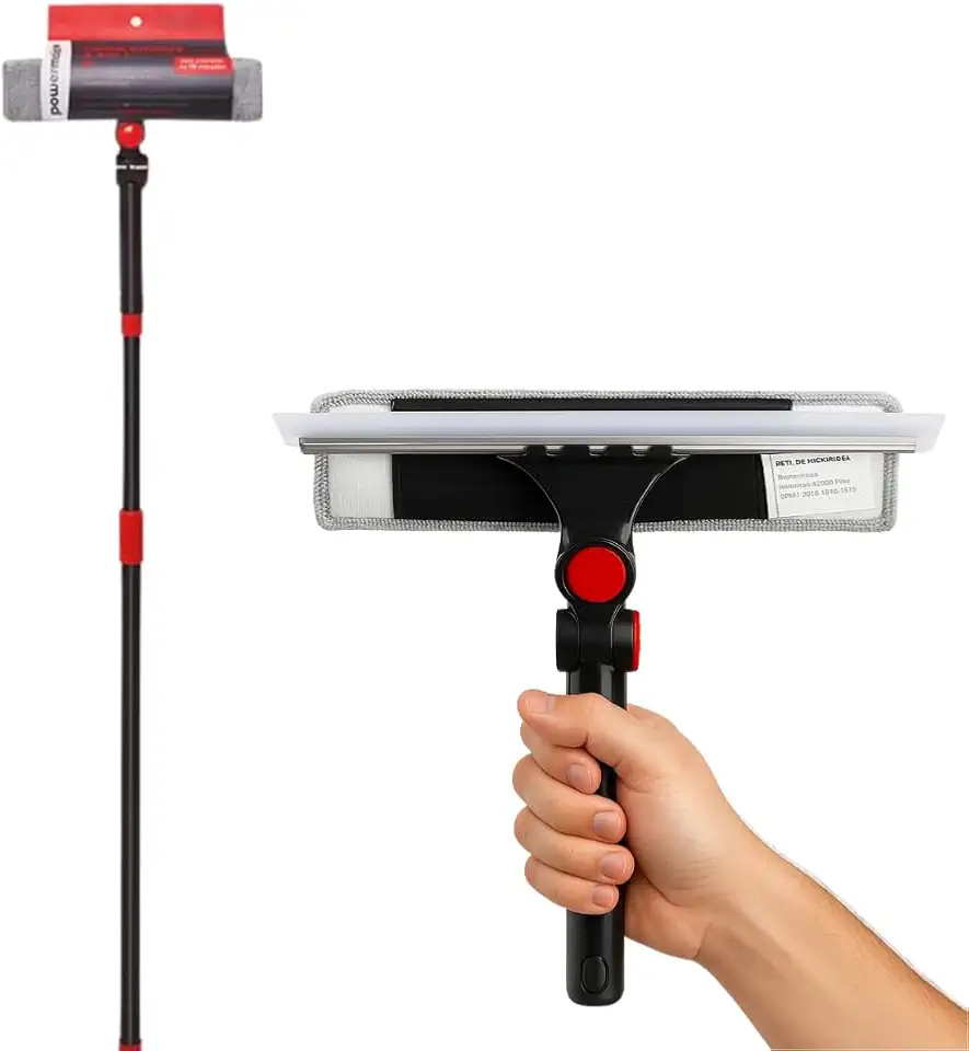 Mop Limpa Vidros 2 em 1 com Cabo Extensível 150cm, Verde e Cinza, Base Rotativa 360°