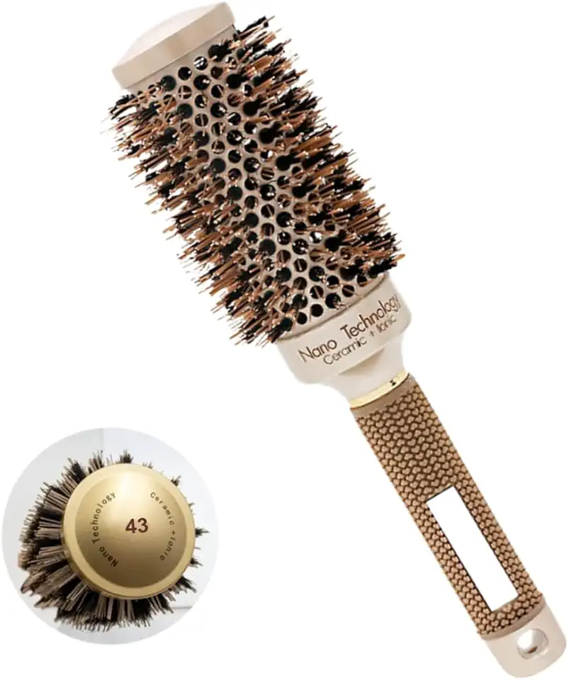 Escova Térmica Cerâmica 43mm com Cerdas de Javali, Tecnologia Iônica e Nano, Cabo Emborrachado, Resistente a Altas Temperaturas, Ideal para Secador, Alisar, Modelar e Reduzir Frizz