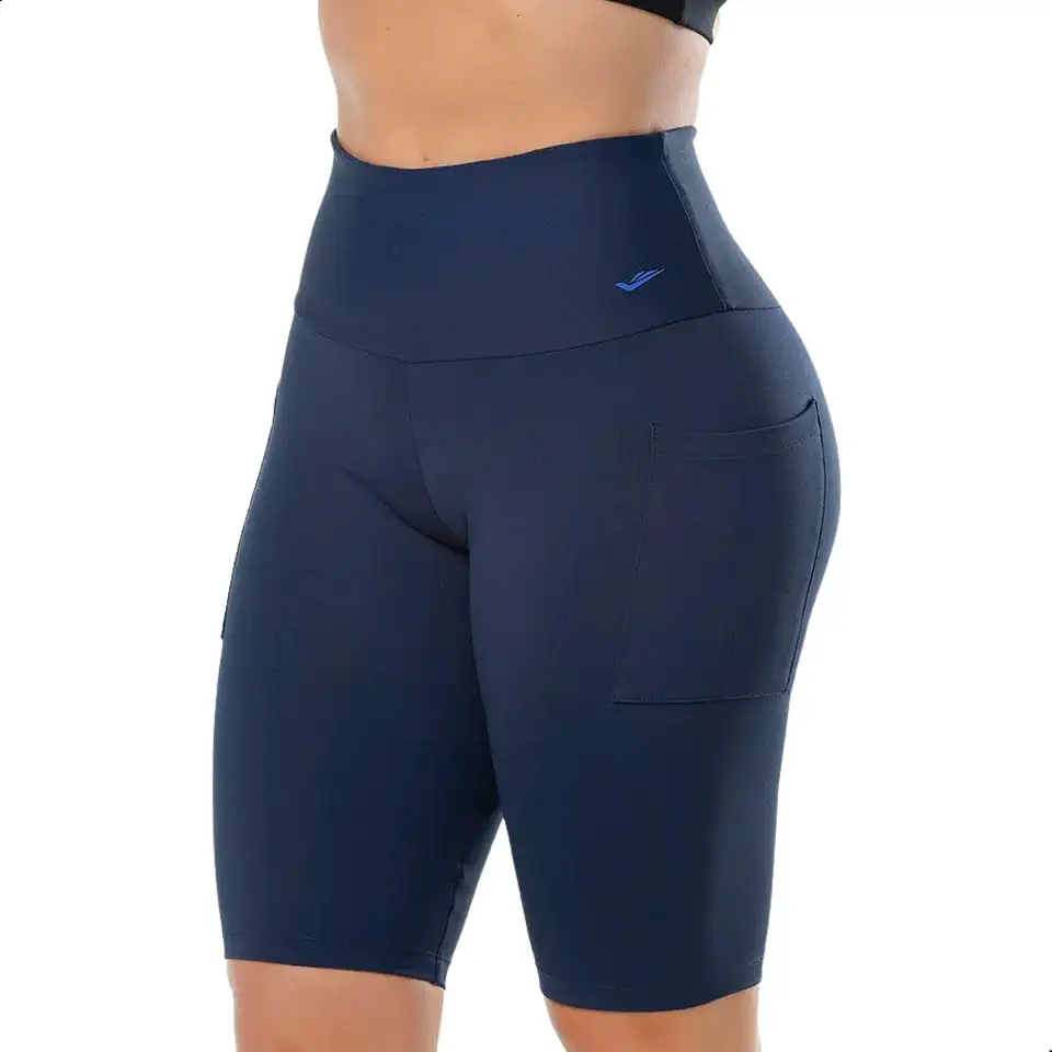 Bermuda Academia Feminina Elite Com Bolso Cós Alto Zero Transparência Fitness