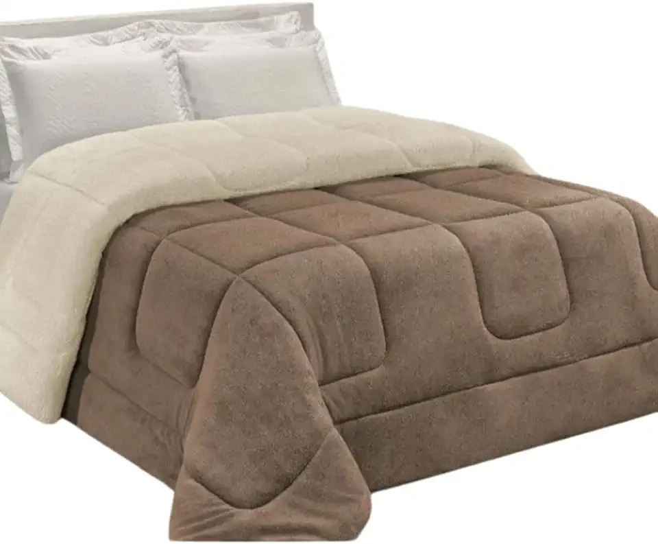 Edredom Coberdrom Sherpa Casal Queen 2,40m x 2,20m Dupla Face Manta e Pele de Carneiro Soft Felpudo – Tecido 100% Poliéster – LuckBaby (Avelã, Queen (2,40m x 2,20m))