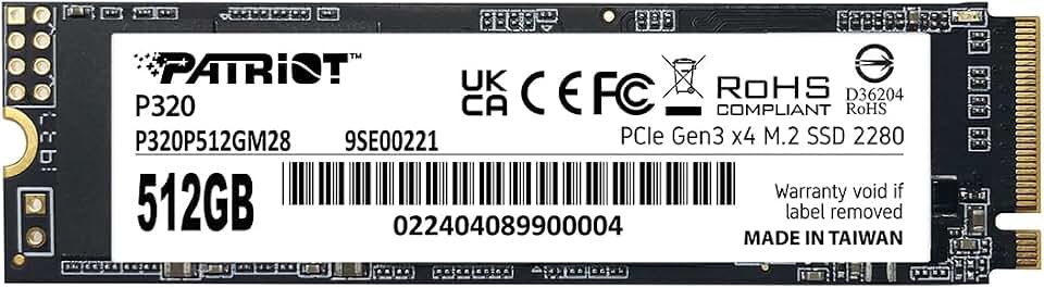 Patriot P320 512GB SSD interno - NVMe PCIe Gen 3x4 - M.2 2280 - Unidade de estado sólido - P320P480GM28