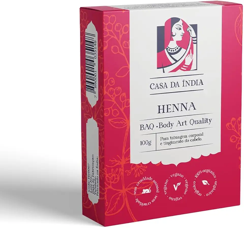 Henna pura Indiana em pó BAQ (Body Art Quality) Casa da Índia - 100g