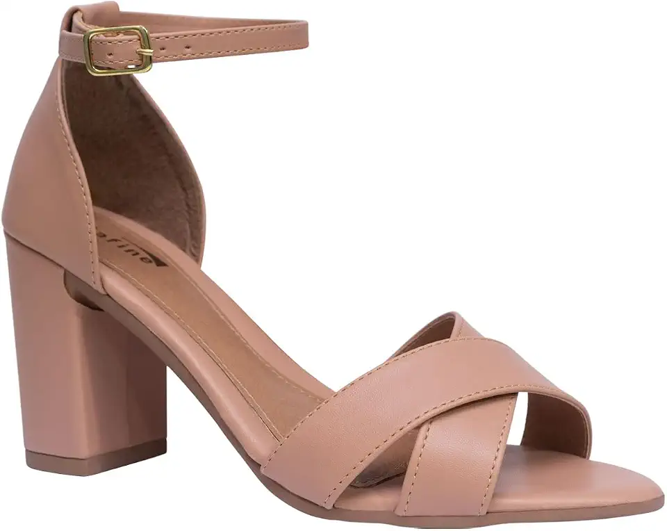 Sandália Alafine Salto Bloco Grosso Brilho Moda Feminina