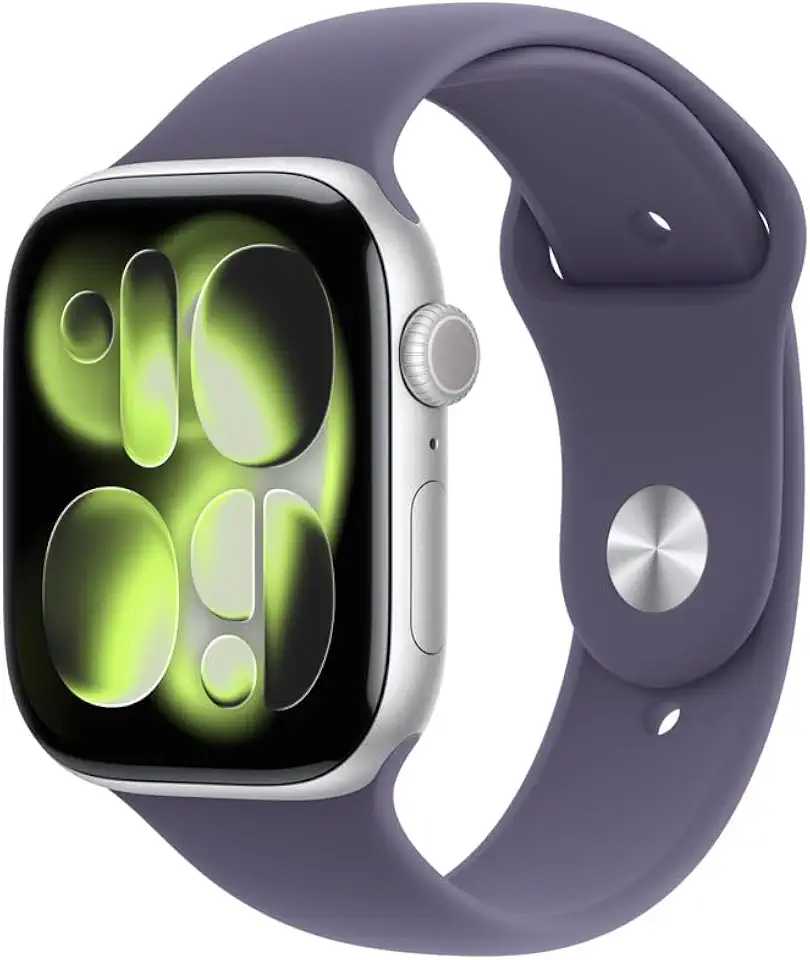 Apple Watch Series 11 GPS, Caixa em alumínio prateado de 46 mm com Bracelete desportiva roxo névoa - M/G