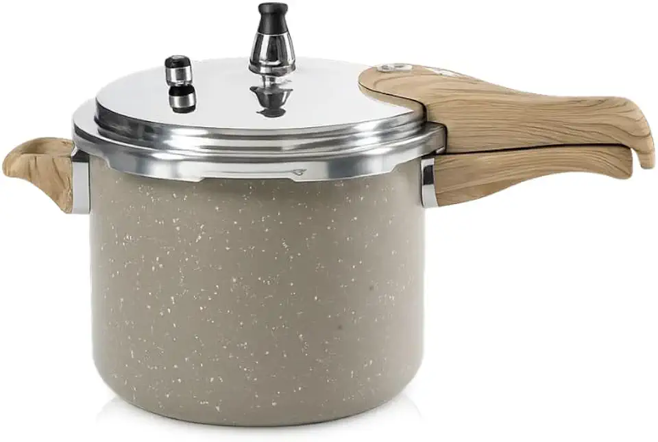 OSTER Panela de Pressão 4,5 Litros Bravada - Corpo com Revestimento Cerâmico Antiaderente e Acabamento Marmorizado na Cor Cinza Dust, Base com Fundo Triplo Compatível com Indução