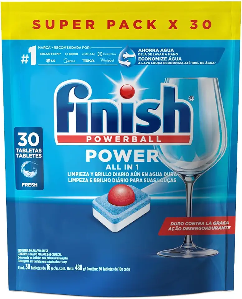 Finish Powerball Detergente para Lava Louças, Tabletes com Secante, 30 Tabletes