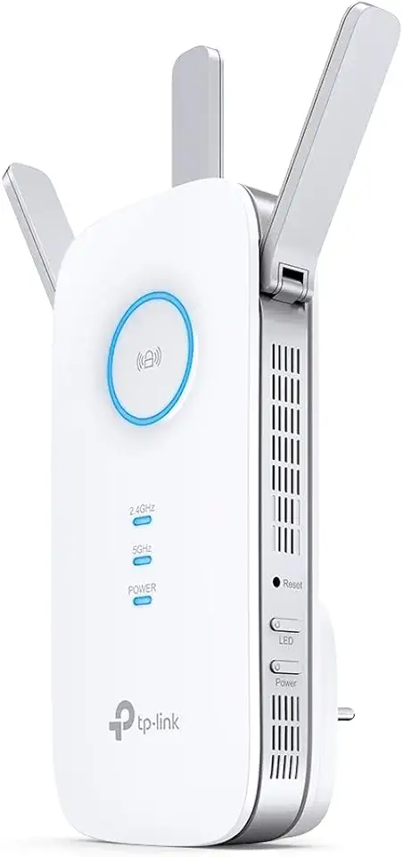 TP-Link RE450 Extensor de Rango de Repetidor WiFi de Banda Dual Universal, 3 Antenas Externas, Puerto Gigabit Ethernet, AC1750, Modo AP Compatible, Blanco