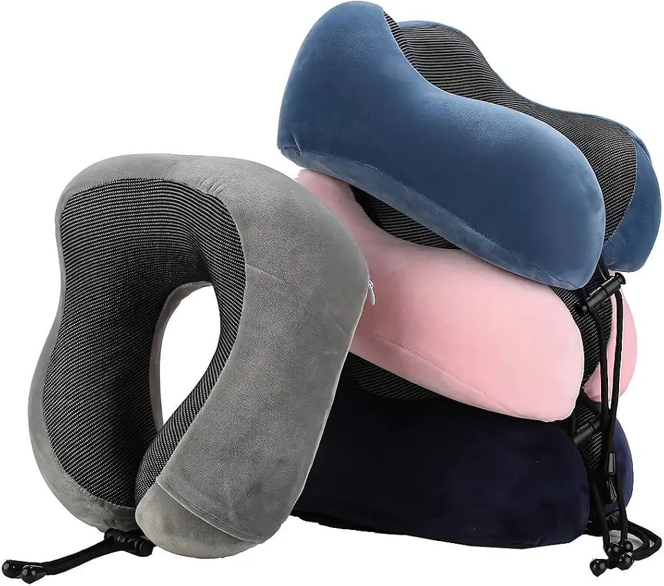 Almofada de Pescoço em Espuma de Memória Formato U | Travesseiro Com Conforto para Viagem, Avião, Carro e Casa | Apoio Ergonômico Portátil | Cor Cinza Claro