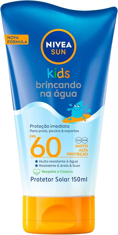 NIVEA SUN Protetor Solar Kids Brincando na Água FPS 60 150ml - Infantil, especialmente formulado para a pele delicada das crianças, muito resistente à água, alta proteção UVA/UVB