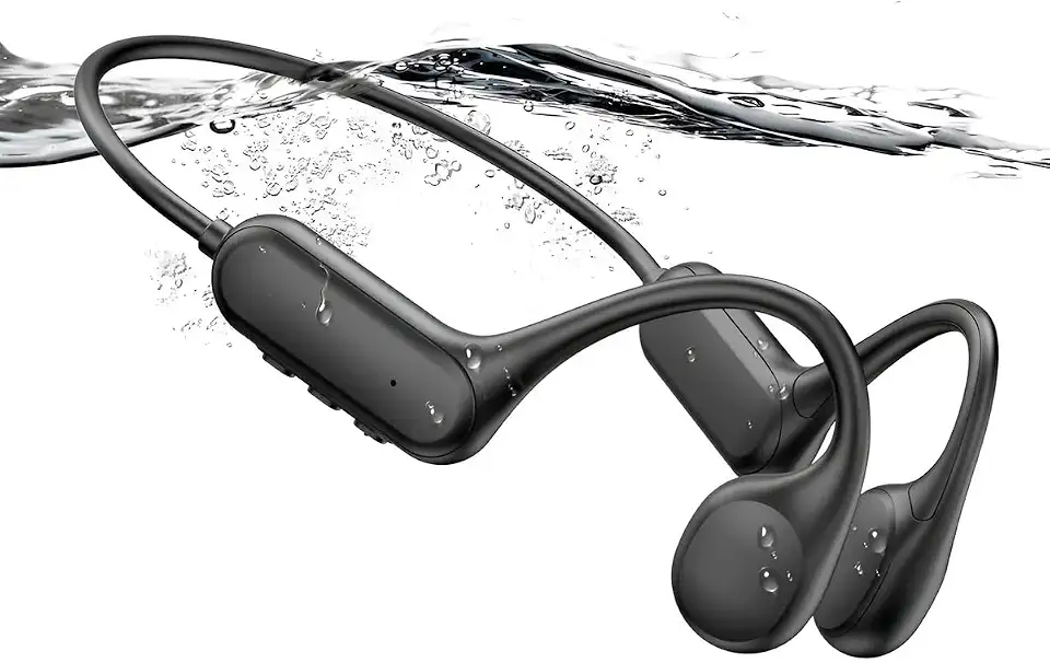 Fone de Condução Óssea Bluetooth 5.3, IPX8 À Prova D'água, 32GB Memória Interna, 8-10 Horas Bateria, para Natação e Esportes Aquáticos