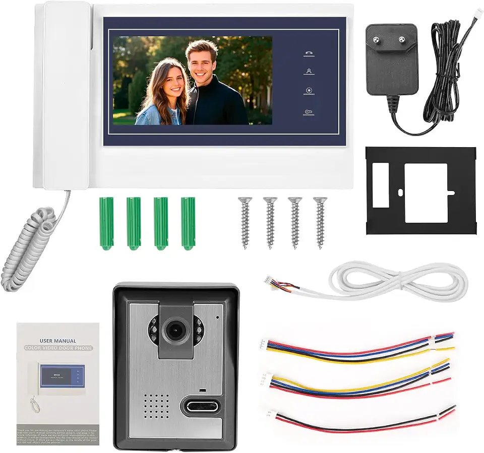 Interfone com Camera, Video Porteiro, Visão Noturna, Campainha com Camera, Áudio Bidirecional, Desbloqueio do Monito, Tela Touch 7 Polegadas