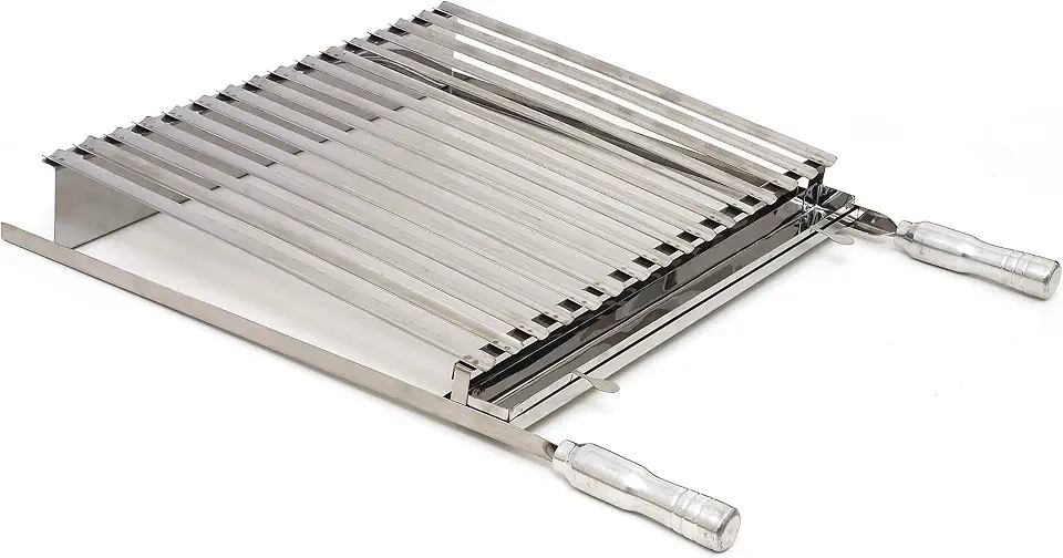 Grelha Churrasco Parrilla Argentina Inox com Caixa Gordura Removível e Cabo Metálico 40x40cm