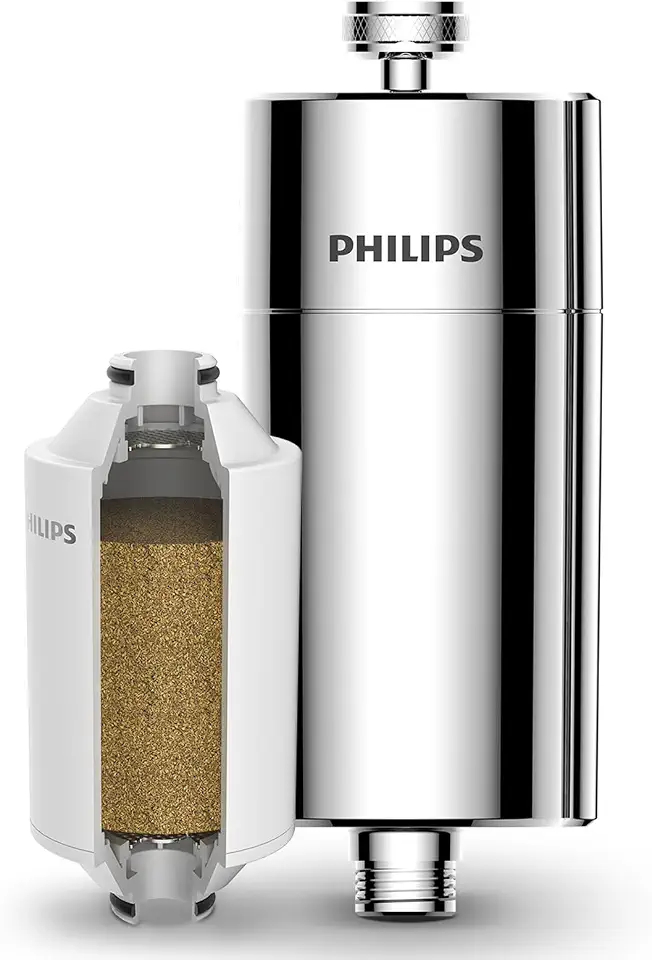 Philips Filtro de Chuveiro, Amaciante de Água com Malha Dupla e Material KDF Certificado NSF, Reduzindo Cloro/Impurezas/Sedimentos de Ferrugem para Chuveiro