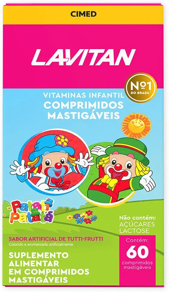 Vitamina Infantil Mastigável Tutti Frutti, rosa, Lavitan, 60 cápsulas