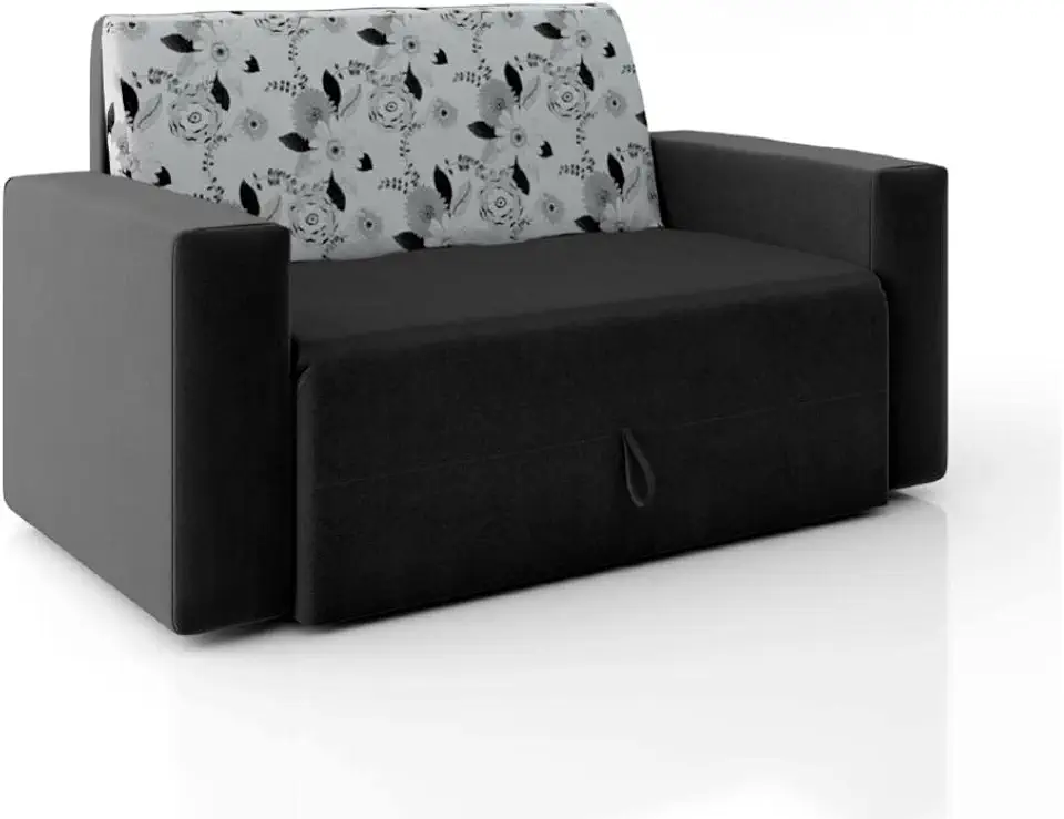 Sofá-cama 2 Lugares Pratik 5000 Mamflex Preto/cinza Floral Suede