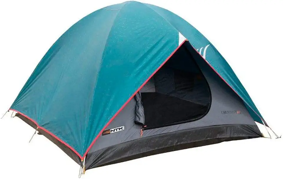 NTK, Barraca para acampamento com sobreteto completo Modelo Cherokee com capacidade para 2 pessoas. Coluna d’água de 2.500mm. Modelo Iglu com costuras termossoldadas. Verde petróleo e cinza.