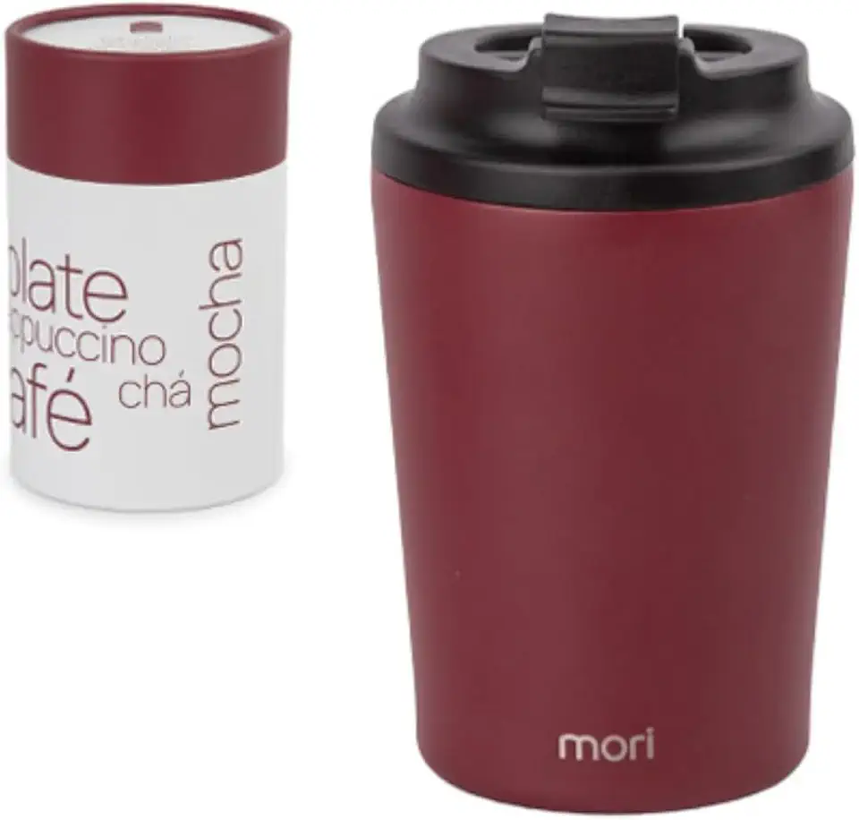 Copo Térmico para Café Aço Inox 240ml com Tampa Flip Antivazamento (Vinho)