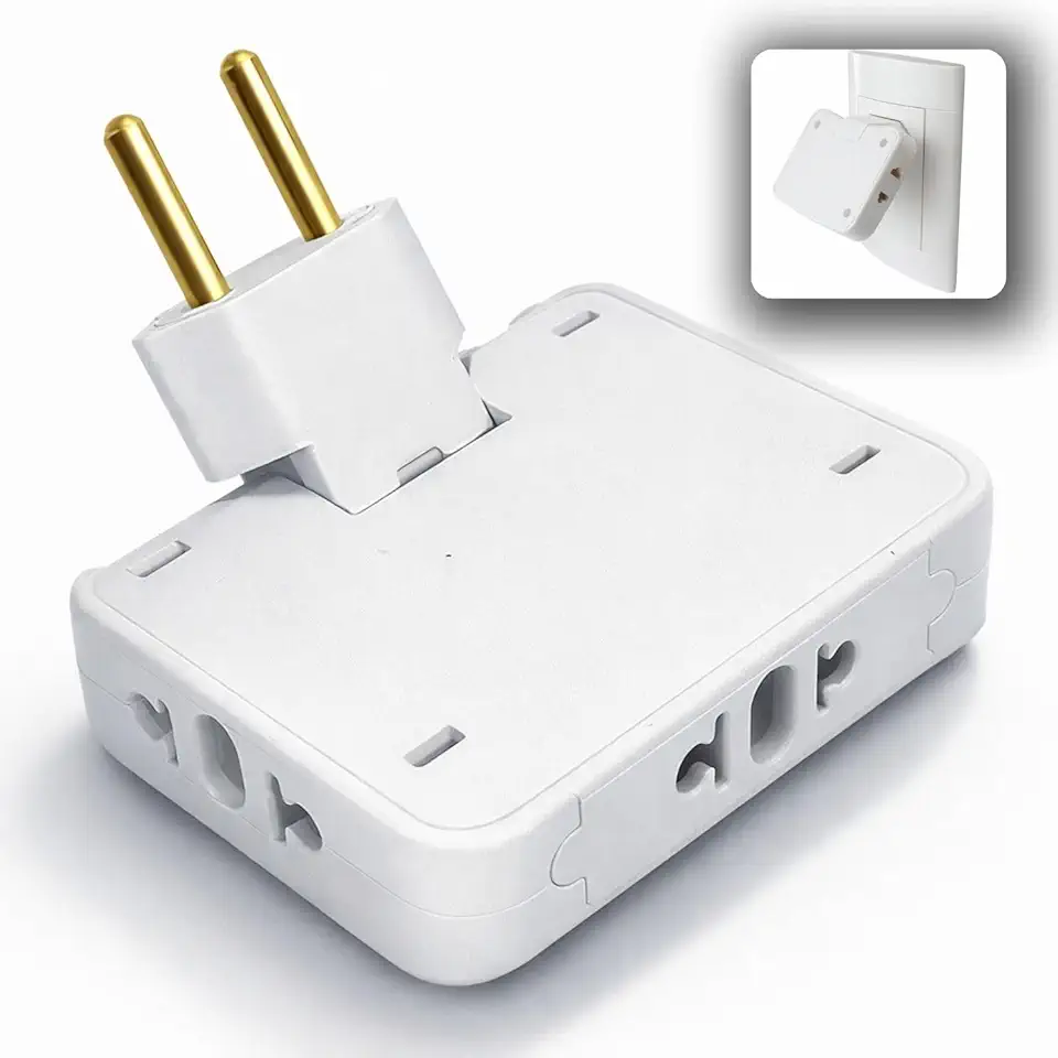 Adaptador de Tomada T Articulado – 10A e 20A – Até 250V – Bivolt 110V/220V – T - Plugue Benjamin Premium – Articulado e Seguro -Adaptador Flexível para Esconder Atrás do Móvel