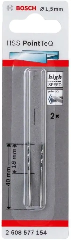 Bosch Broca Hss Pointteq 1.5 mm 2 Peças Cinza, Pacote de 5