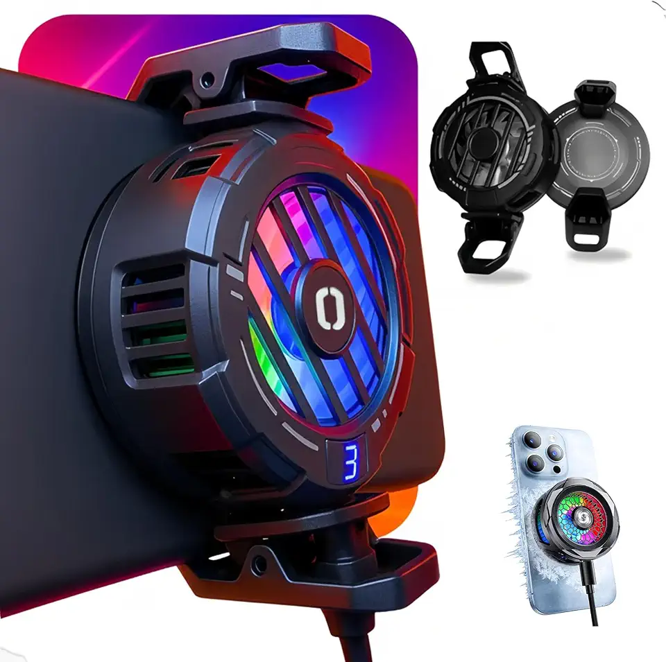 Refrigerador magnético para celular, ventilador de resfriamento de telefone RGB portátil, ventilador de resfriamento para celular, radiador de telefone com maior área de(Preto)
