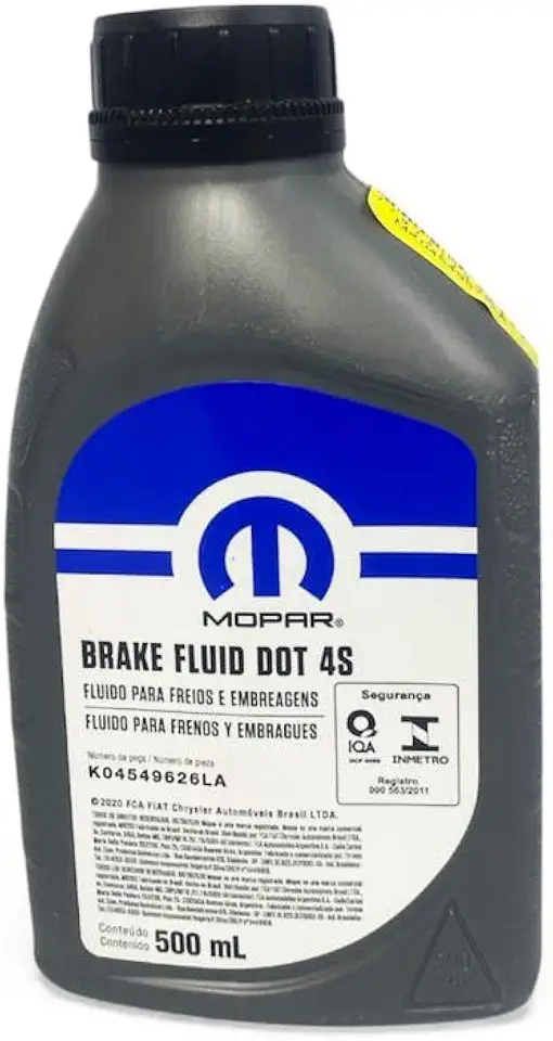 Mopar Fluido de Freio DOT 4S Original, 500mL, para Jeep Renegade, Compass, Commander, Fiat Toro, Argo, Cronos, Pulse, Mobi