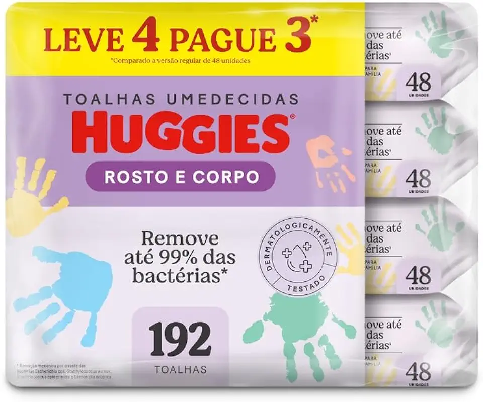 Lenços Umedecidos Huggies Rosto e Corpo Limpeza 4 x 48 Un