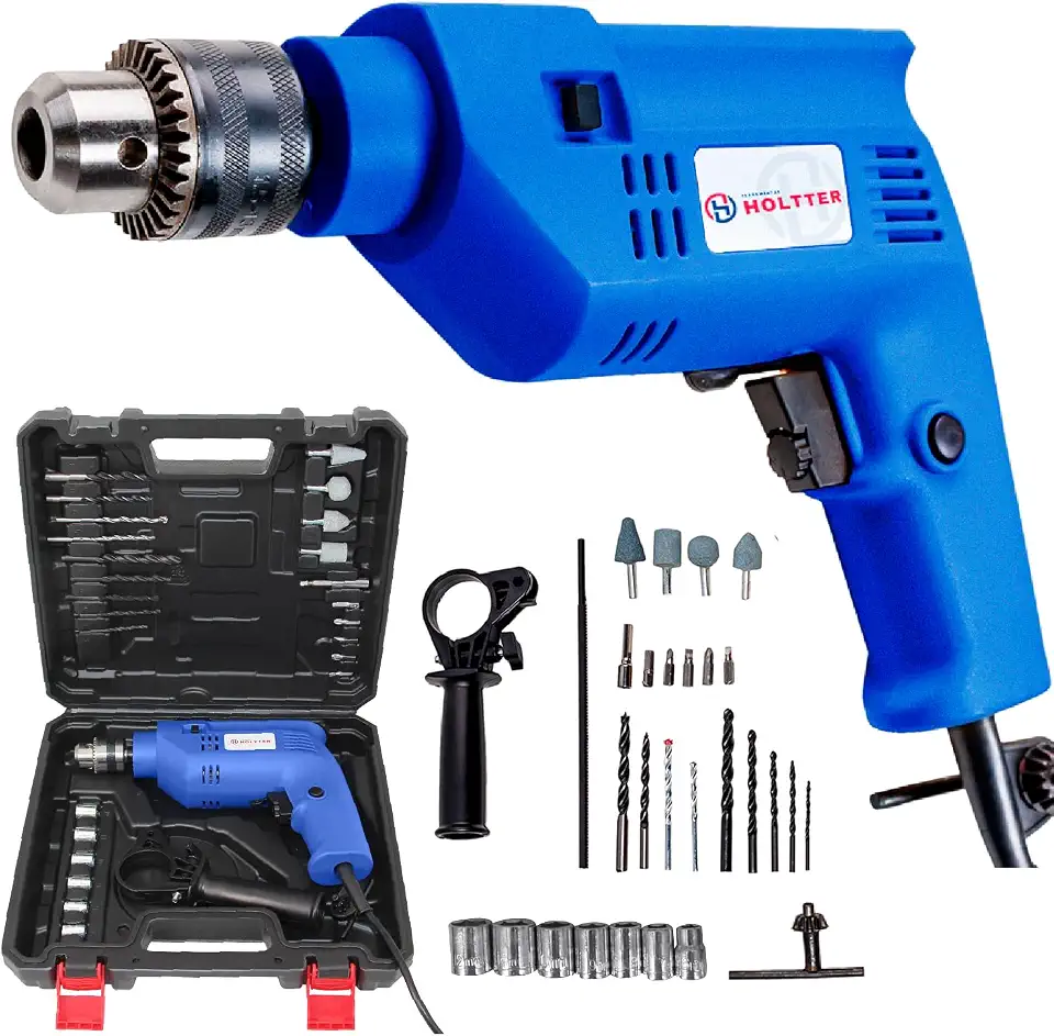 HOLTTER, Furadeira Elétrica de Impacto Parafusadeira 750W 2 Velocidades com Maleta e Kit Completo Mandril 3/8” 10mm 110V Hobby Uso Doméstico