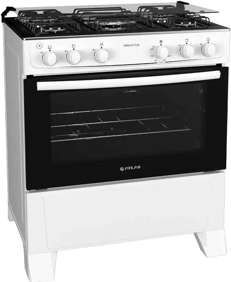 Fogão 5 bocas Atlas Mônaco Plus Branco com Acendimento Automático e Mesa Inox