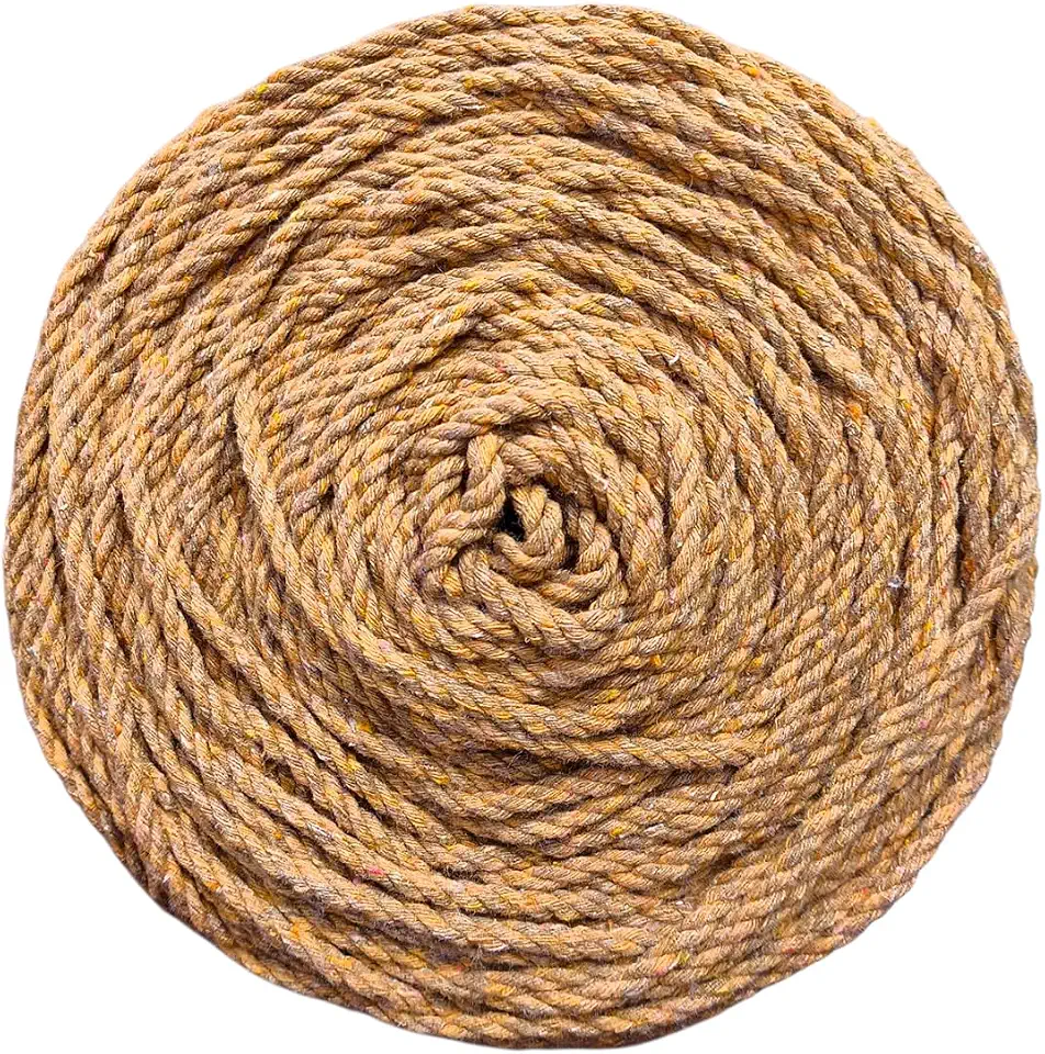 Cordão Torcido 4mm 100% Algodão 3 Cabos – Bobina 1kg (Aprox. 186m) – Fio para Macramê e Punho de Redes e Artesanatos. (Caramelo)