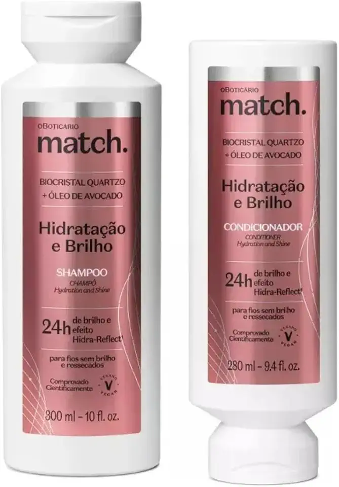 Kit O Boticário Match Hidratação e Brilho Shampoo + Condicionador Cabelos Hidratados e Brilhantes