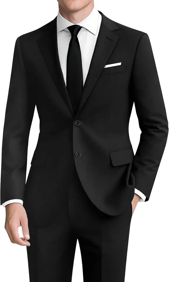 Terno masculino 2 peças slim fit, blazer de dois botões e calça de cintura ajustável, Preto, 42 Tall