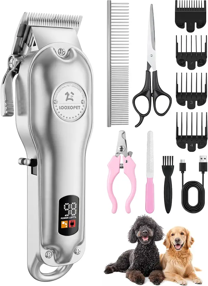 Máquina de Tosar Pet Profissional Cachorros Inox Sem Fio Impermeável Para Pelagem Grossa Prateado