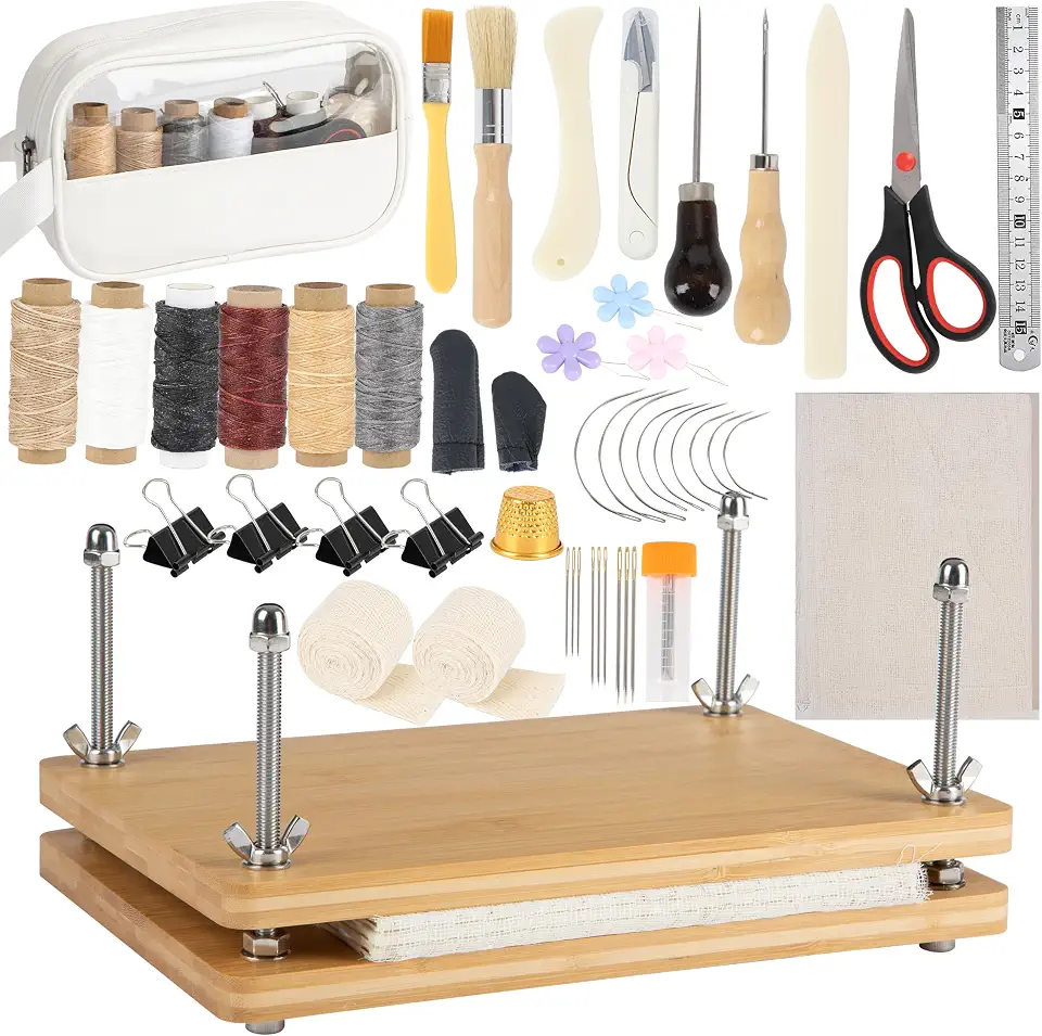 50 kits de encadernação de livros para iniciantes – Kit completo de bricolage com ferramentas e instruções, 29 x 19 cm