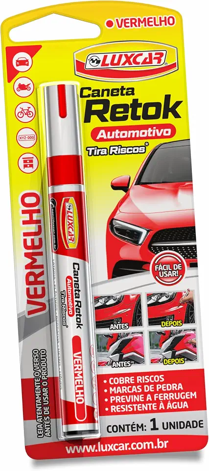 Luxcar - Caneta Retok Automotivo Tira Riscos - Cor Vermelha