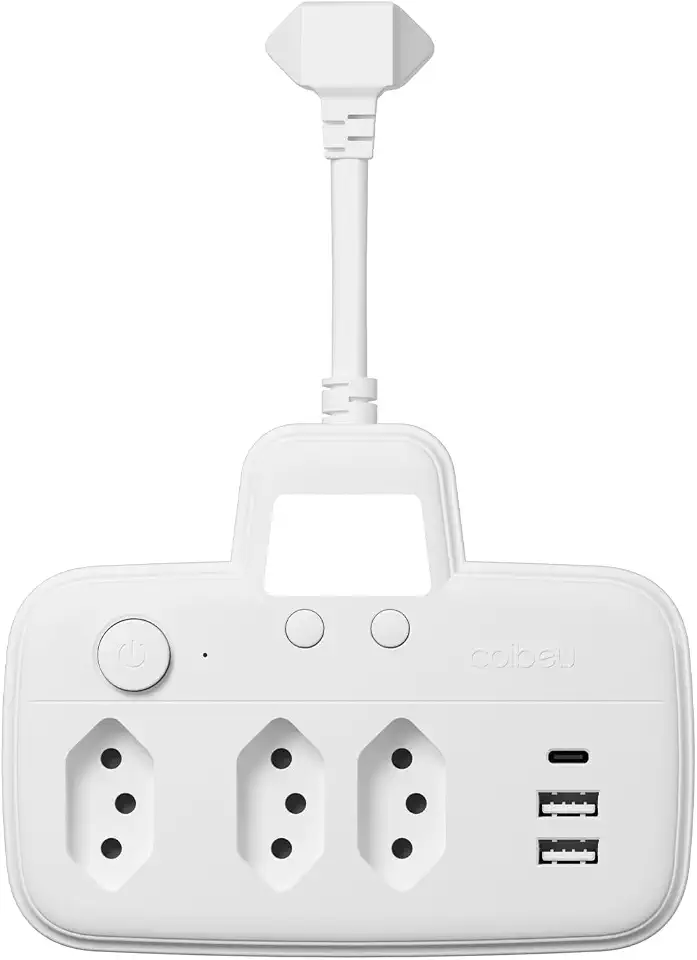 Extensao Eletrica, Extensão Tomada, Régua Tomada, Régua de Energia, Filtro de Linha com Luz, 3 Tomadas, 2 Interfaces USB, 1 Porta USB Tipo-C, Suporte a Tensão de 110-220V, Potência de 2200W