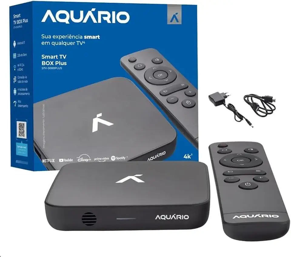 TV Box Aquário STV-3000 Plus Android 11 4K Wi-Fi Dual Band 2.4/5GHz 2GB RAM 16GB Converte TV em Smart