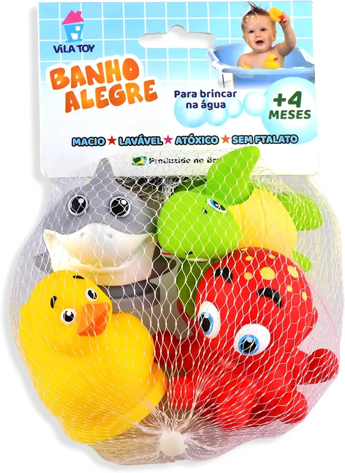 Banho Brinquedo Kit Infantil Borracha Bebê Bichinhos 4 Peças Baby Sem BPA