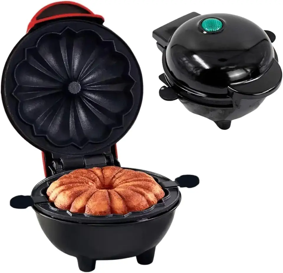 Mini Máquina de Bolos Elétrica Portátil 350W com Revestimento Antiaderente, Aquecimento Duplo e Design Compacto para Bolos - 110v - Preta