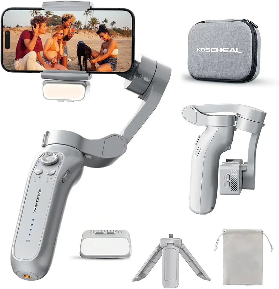 KOSCHEAL Estabilizador Celular - Gimbal para Celular 3 Eixos Portátil e Dobrável com Rotação 360°, Ideal para Vlogs, YouTube, TikTok e Transmissões ao Vivo para Android e iOS