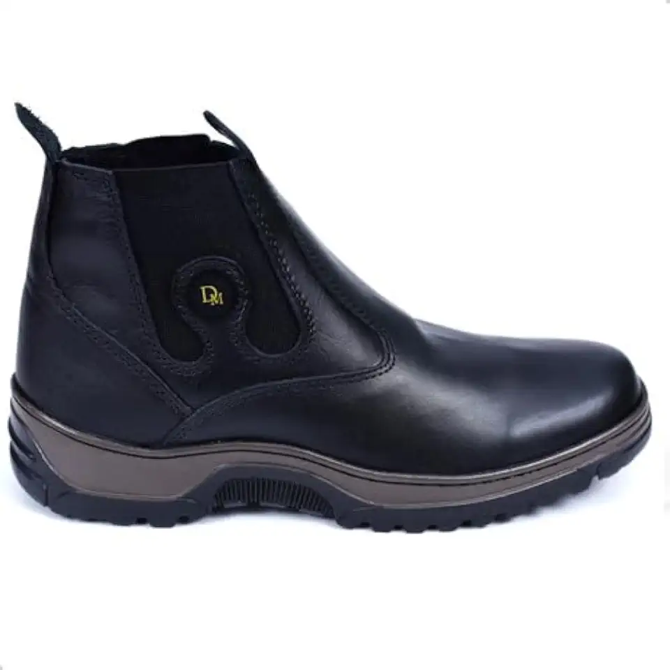 Bota Masculina em Couro Impermeável Coturno Botina Resistente Palmilha Gel (Preto, BR, Adulto, Numérico, 37)
