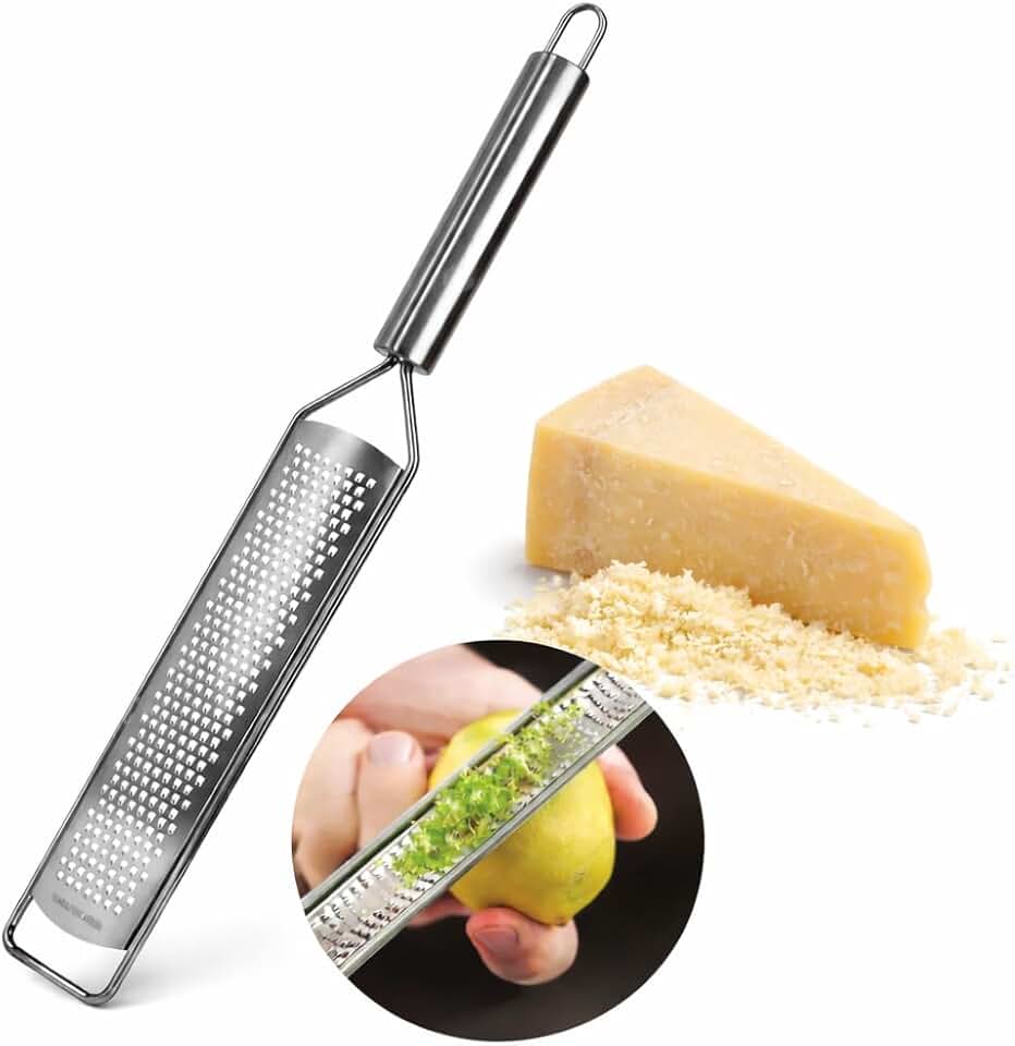 Ralador Zester Profissional 2 Faces em Aço Inox Premium para Limão, Laranja, Queijo Parmesão, Gengibre, Chocolate, Coco e Especiarias Utensílio de Cozinha Leve, Durável e Fácil de Usar