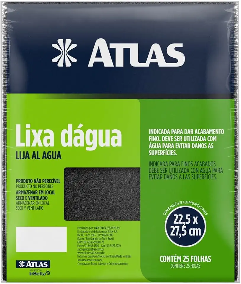 Atlas - Lixa D´água com Grão 360 e Verso em Papel, Tamanho 22,5 x 27,5 cm