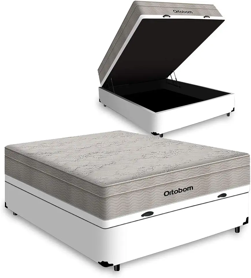 Cama Box com Baú Casal + Colchão De Molas Ensacadas - Ortobom - Airtech Springpocket 138x188x72cm