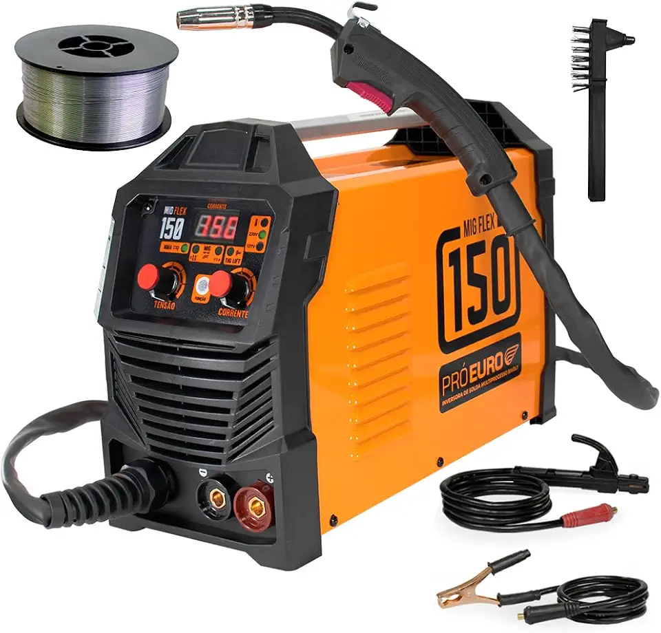 Máquina Inversora de Solda MIG/TIG/MMA 150a Bivolt Multiprocesso Flex Sem Gás Mais Rolo de Arame MIG 0,8mm de 1kg - Pró Euro