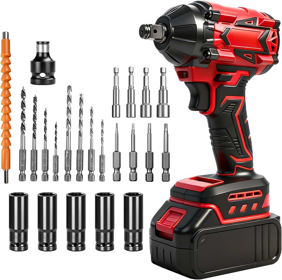 Trailabo Chave de Impacto Elétrica 48V com 2 Bateria, Alta Velocidade Até 3500 RPM, Furadeira de Impacto Multiuso de 720N com Cabo de Borracha e Carregador, Parafusadeira e Furadeira