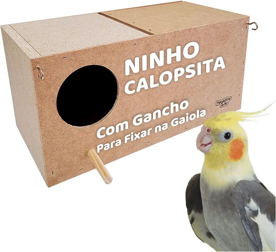 Ninho para Calopsita em MDF, Casa de Pássaro com Gancho, Criadeira para Gaiola